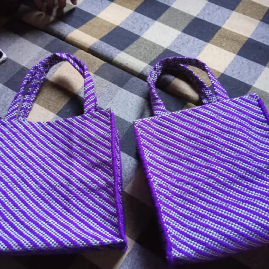 A pair of purple woven bags